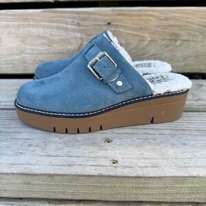 Naturalizer Blue Suede Mules Platform Wayde Fur Lined Buckle Detail Leather 6 M